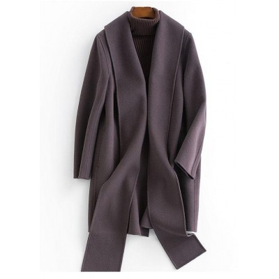 boutique Loose length long sleeve outwear dark gray pockets Woolen Coat Women