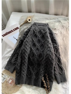 Fashion o neck baggy Sweater dress outfit Moda dark gray Mujer knit dresses