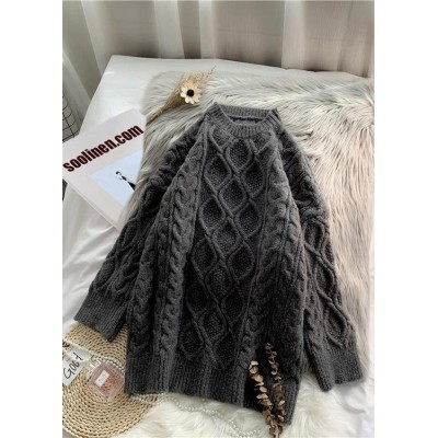 Fashion o neck baggy Sweater dress outfit Moda dark gray Mujer knit dresses