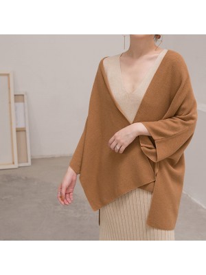 warm brown sweaters plus size clothing Three Quarter sleeve knitted tops Elegant cardigan