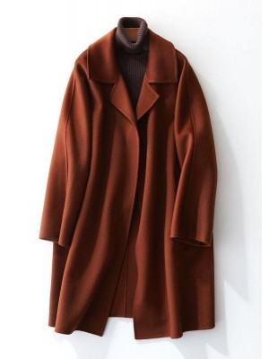 boutique brown Woolen Coat Women trendy plus size Jackets & Coats straight coat lapel collar