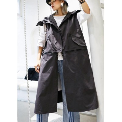 Luxury gray Coats Women plus size Coats sleeveless hooded zippered outwear