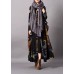 Fine blue print plus size clothing long fall lapel Button Down coat