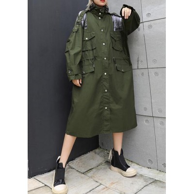 New army green overcoat trendy plus size long lapel drawstring coats