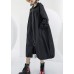 Elegant black oversized maxi coat hooded pockets zippered coat