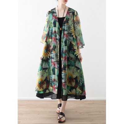 DIY green prints chiffon outwear Women Shape cardigan summer