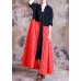 Elegant oversized long coat fall black patchwork red Jacquard pockets overcoat